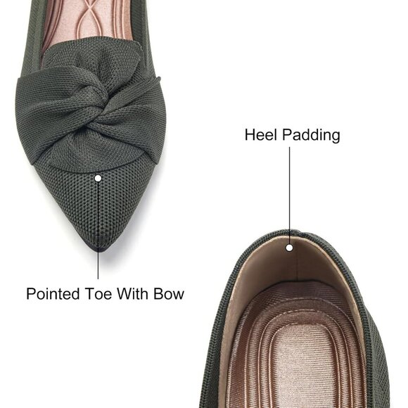 🆕Women Green Pointed Toe Ballet Flats with Bow Comfortable Knit Dressy Flats - Picture 2 of 8
